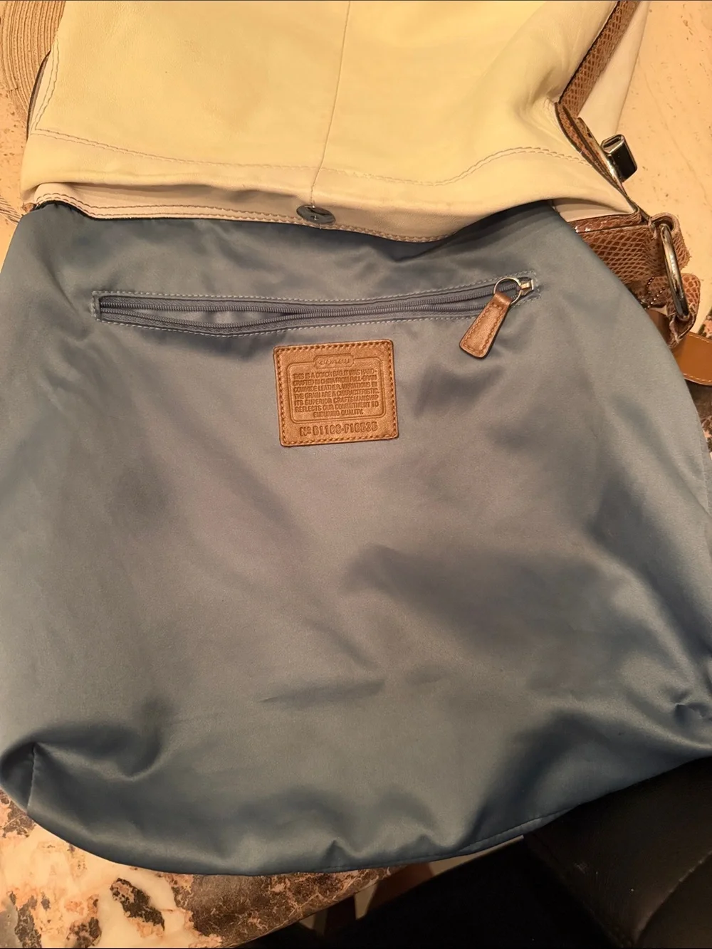 Coach 2011 Cream Hobo Bag with Brown Snake skin Patent Leather Trim & Hangtag